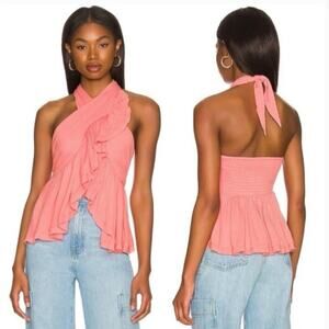 Free People Pink Ruffle Halter Tank Top